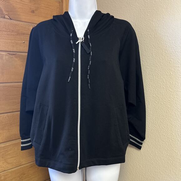 NWT Jet Set Medium Lurex Black Full Zip Hoodie Jacket Cotton Blend Italy - Picture 1 of 12